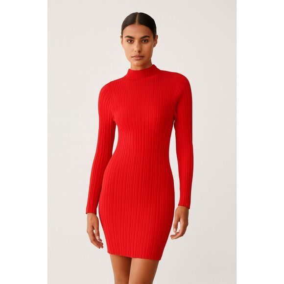 PIPPA THE LABEL Esse Ribbed Mockneck Sweater Dress Red NWT Small - Picture 1 of 5